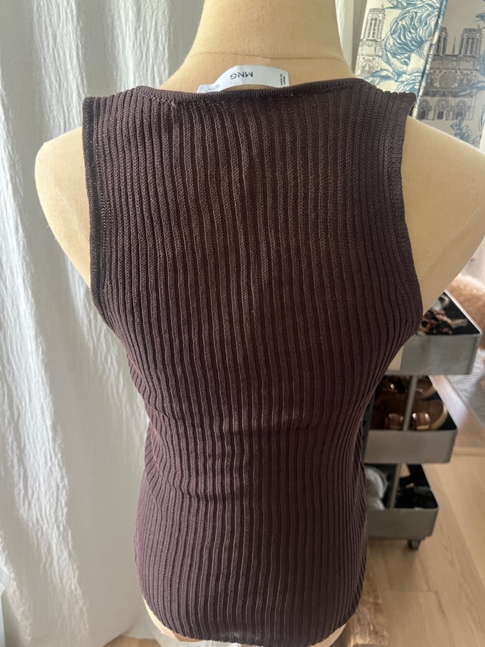 Mango Ribbed Square-Neck Tank Top - Dark Brown - Picture 2 of 3